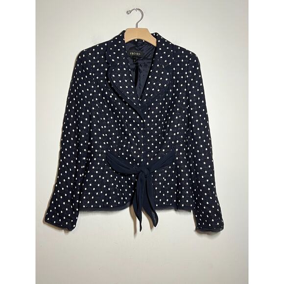 Escada Black with White Dot Silk Tie Accent Blazer Jacket Size 6 US 36 - Picture 1 of 9